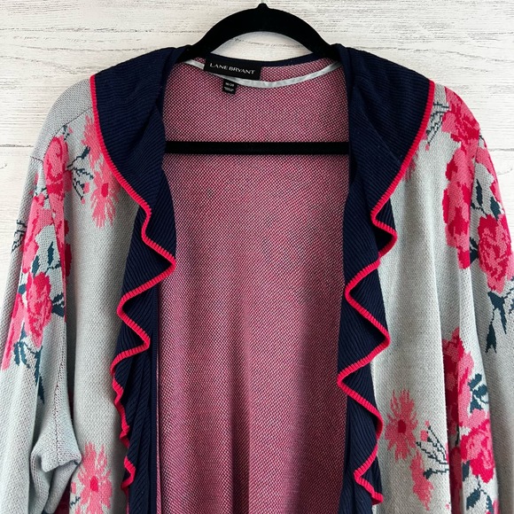 Lane Bryant Floral Draped Front Long Sleeve Cardigan Size 18/20 - Picture 3 of 9
